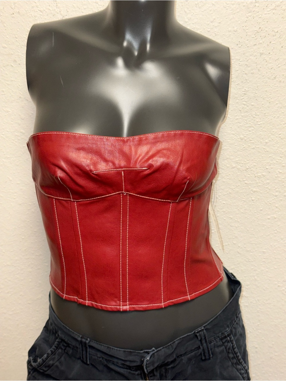 Edikted Burgundy Faux Leather Lace-Up Corset Top